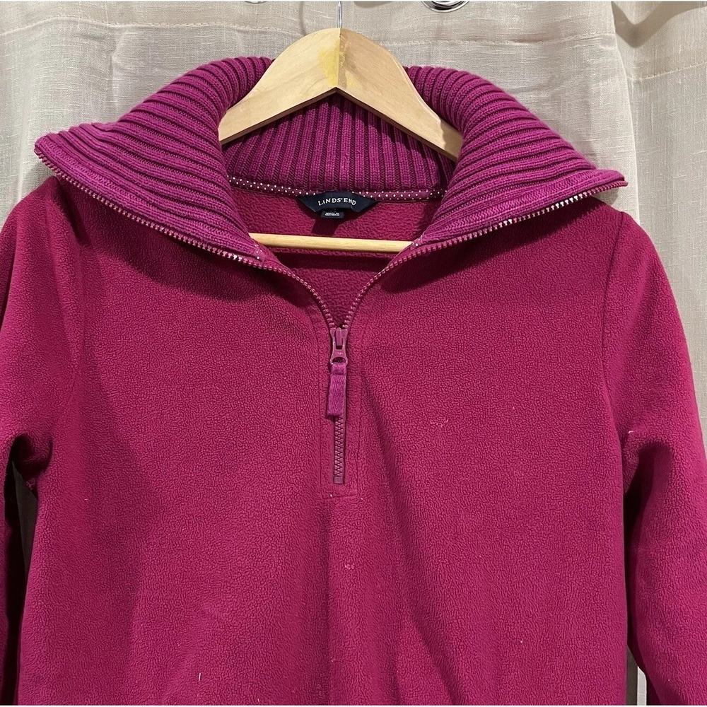 Lands' End Fleece Sweater Women SM 6-8 Fuchsia  1/4 Zip Pullover Long Sleeve